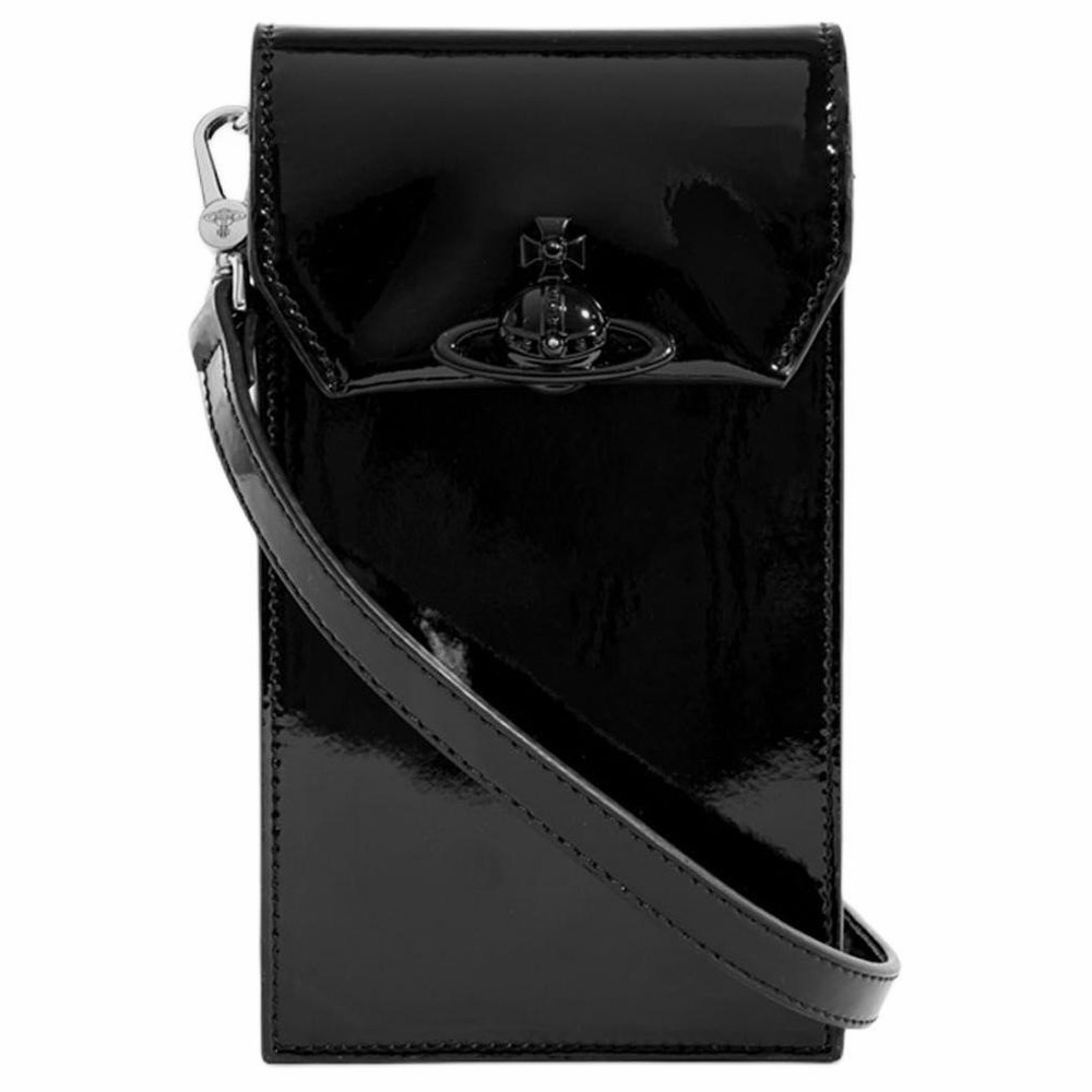 Authentic Vivienne Westwood Black Leather Phone Crossbody Bag (item #N03)